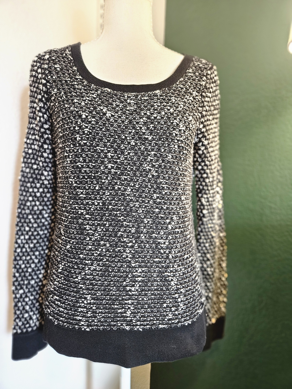 LOFT Black & White Scoop Neck Textured Knit Sweater